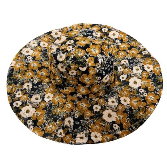 Anthropologie Corduroy Floral Print Bucket Hat Wide Wired Brim Sun Boho NWT - Picture 2 of 9
